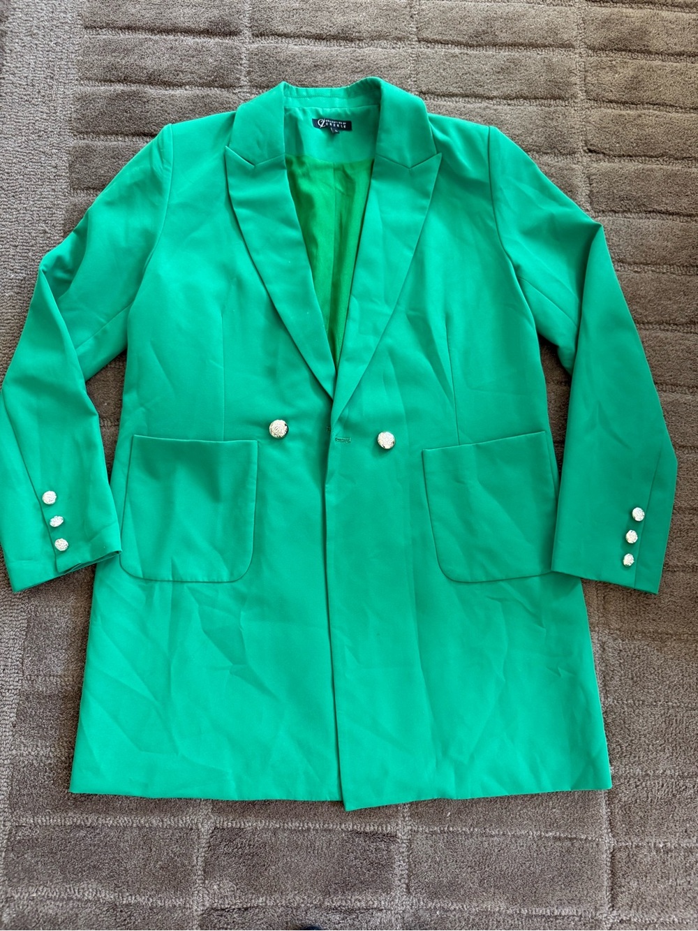 Cezele Bright Green Double-Breasted Longline Blazer
